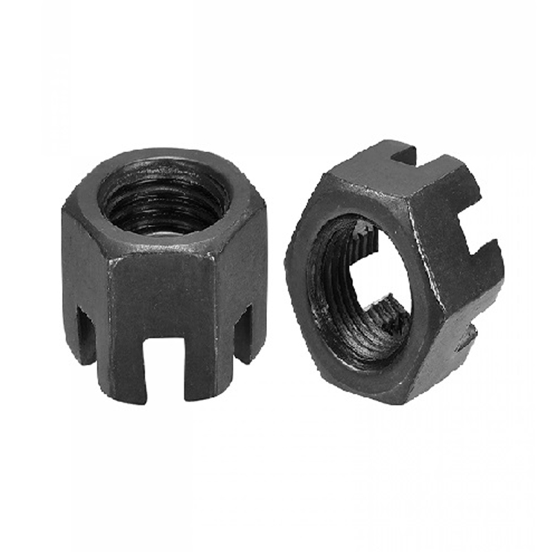 M16×1,5, 4.8-as fokozatú szénacél, fekete-oxid hornyos anya DIN 935 M16×1,5, 4.8-as fokozatú szénacél, fekete-oxid hornyos anya DIN 935