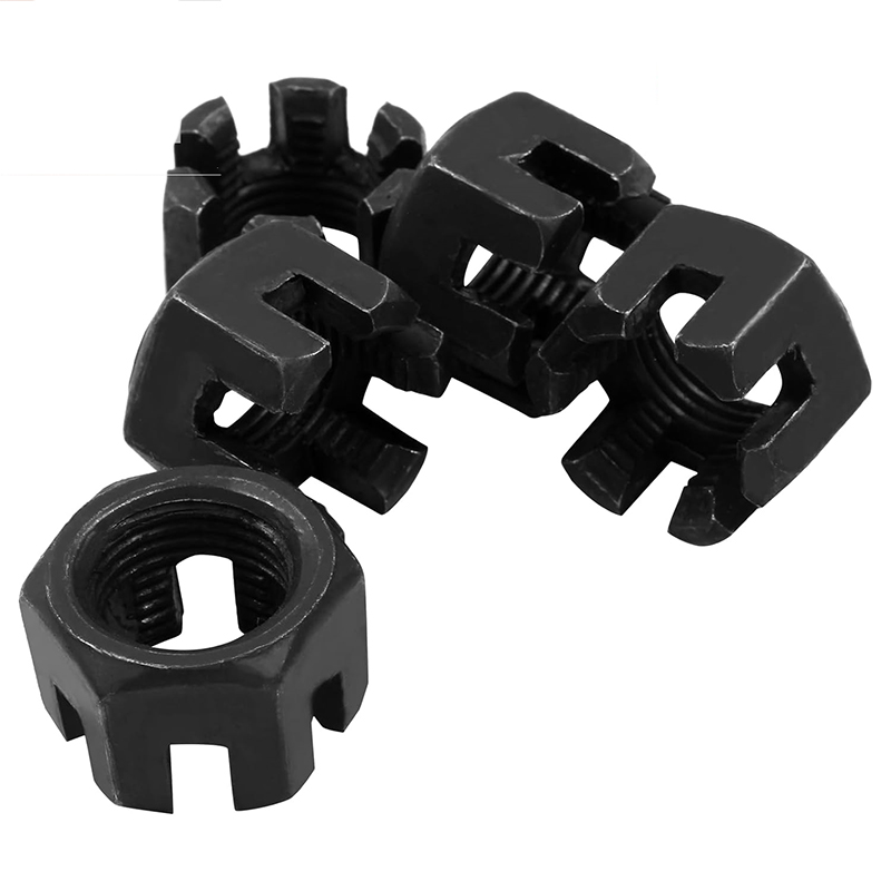 M16×1,5, 4.8-as fokozatú szénacél, fekete-oxid hornyos anya DIN 935 M16×1,5, 4.8-as fokozatú szénacél, fekete-oxid hornyos anya DIN 935