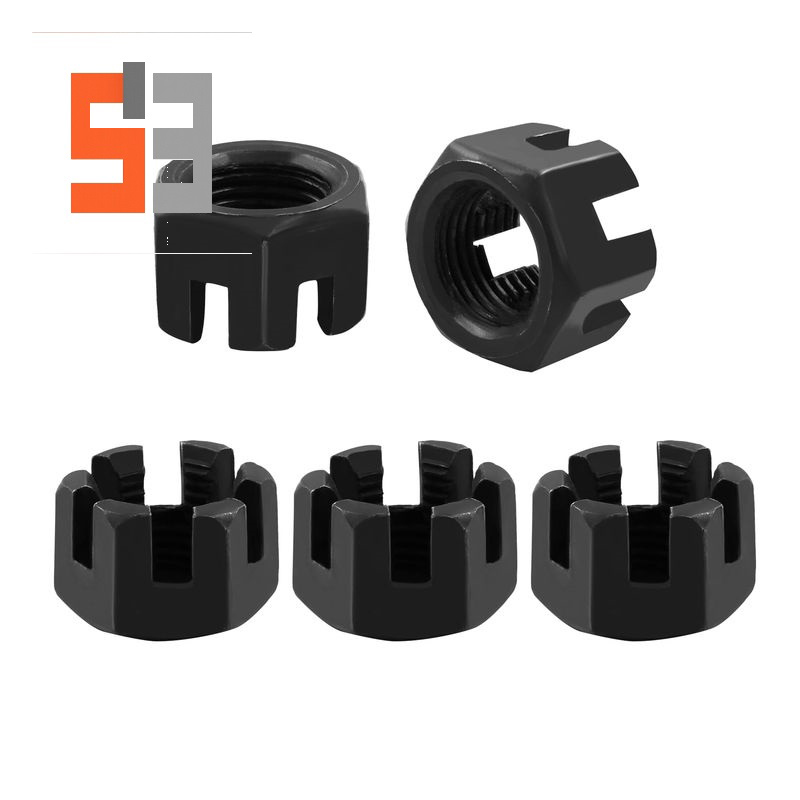 M16×1,5, 4.8-as fokozatú szénacél, fekete-oxid hornyos anya DIN 935 M16×1,5, 4.8-as fokozatú szénacél, fekete-oxid hornyos anya DIN 935